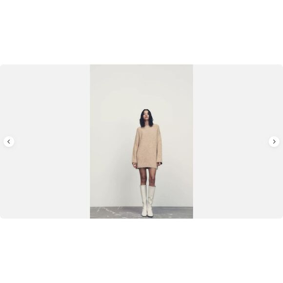 Tan Beige Zara Textured Boucle Crew Neck Oversized Pullover Tunic Sweater (NWT) - Picture 9 of 9